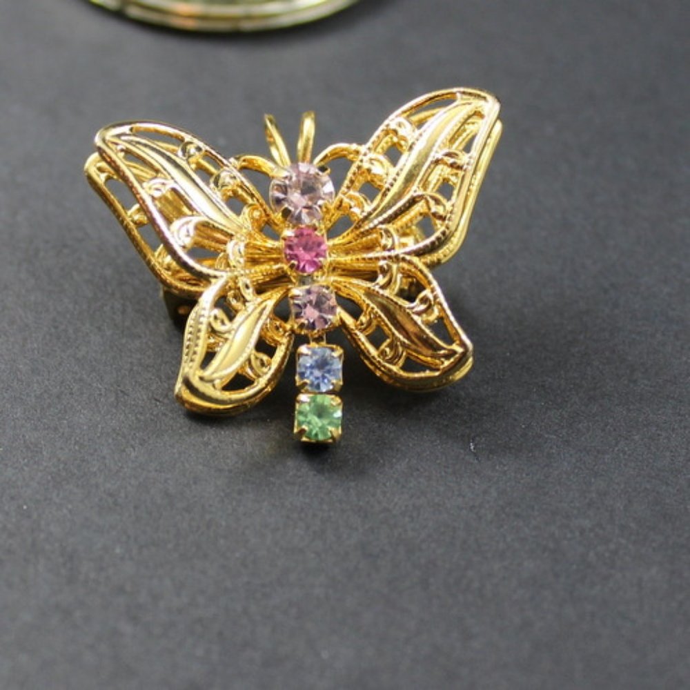 3D Butterfly Brooch Pendant Rhinestones Open work